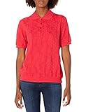Alfred Dunner Women's Floral Jacquard Ribbed Trim Short Sleeve Knit TOP, Red, XL
