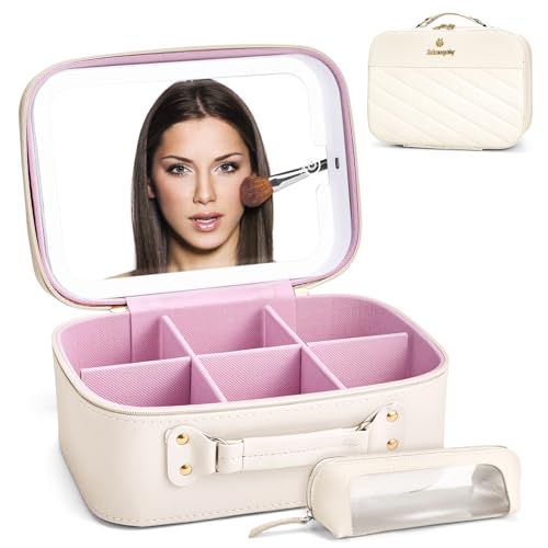 La mejor comparación de Cosmetiqueras de Moda favoritos de las personas. 41 Lukovee Cosmetiquera de Maquillaje con Espejo LED 3 Modes, Estuche Portátil de Maquillaje con Bolsa para Brochas, Neceser de Viaje con Divisores Desmontables, Organizador...