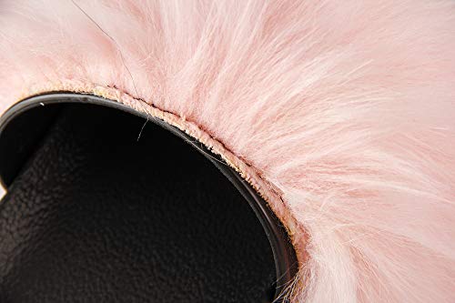 Image of Hangrui Women's Faux Fur Slides, Open Toe Cute Fluffy Slippers, Comfortable Furry Sandals