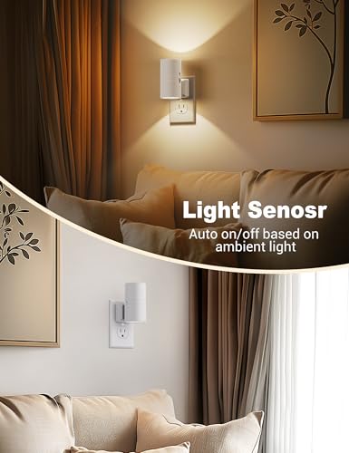 Image of JandCase Night Lights Plug into Wall, Dimmable Night Light Plug in, Modern Night Light Dusk to Dawn Light Sensor, Warm White 3000K, 0-100LM Adjustable Brightness Nightlight for Hallway Bedroom, 2 Pack