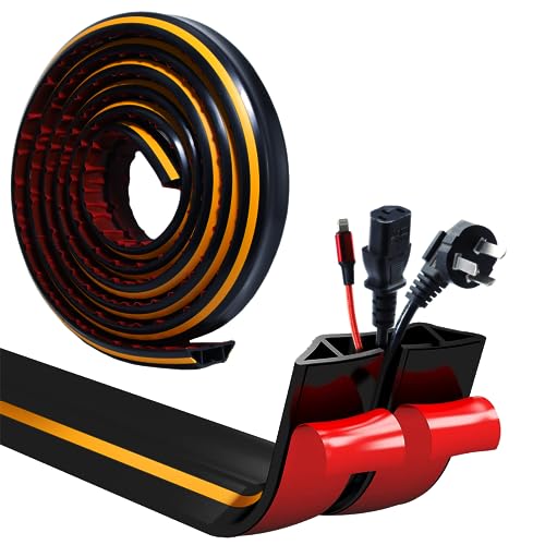 Protector de cable para piso de 10 pies, autoadhesivo, para cubrir cables eléctricos y de audio, color negro con amarillo miniatura 1