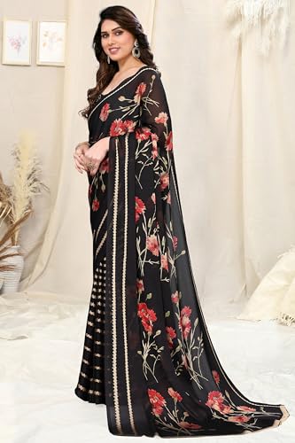 Image of MIRCHI FASHION Women Sari Georgette Plain | Breathable Lightweight Solid Color Saree for Office and Regular Wear with Blouse Piece