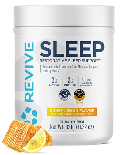 Revive MD Sleep Support Supplement for Adults Honey Lemon - Sleep Supplements with Magnesium (Glycinate) Inositol Glycine & L-Theanine - Promotes Relaxation & Sleep Health (30 Servings)