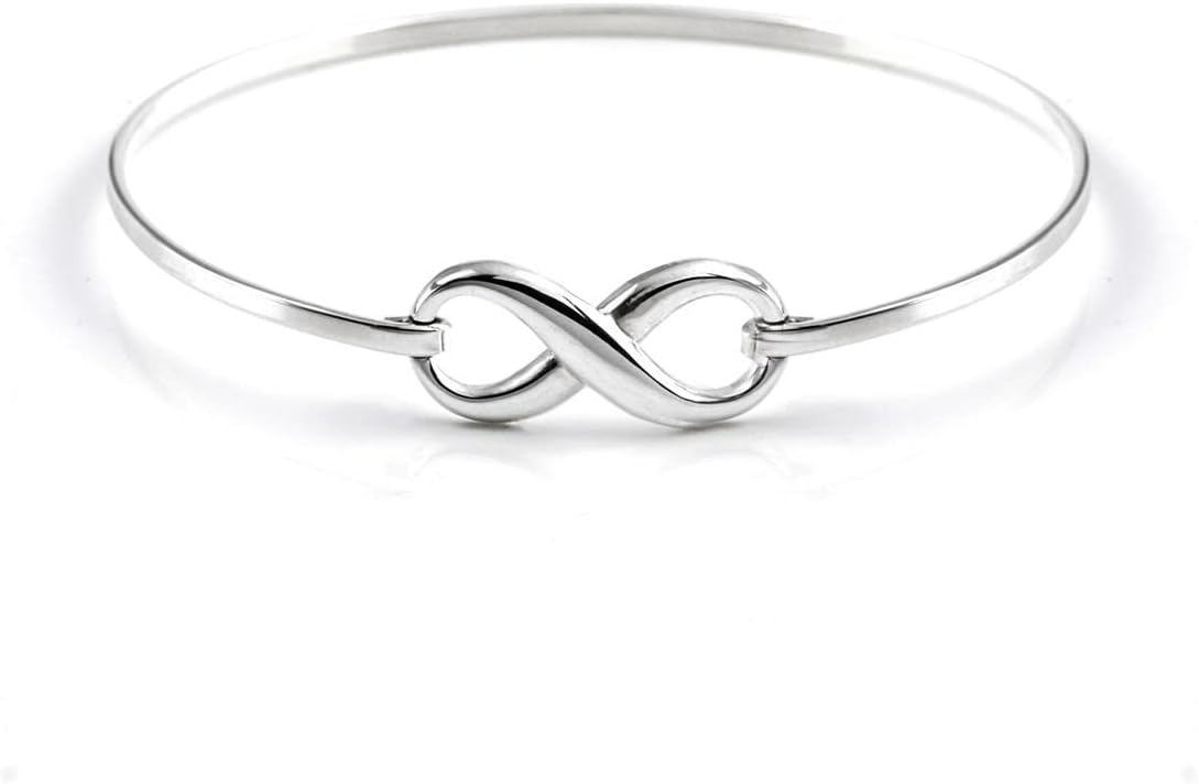 Silverly 925 Sterling Silver Infinity Bangle With Hook Clasp - Solid Silver Bracelet - Classic Jewelry for Women and Teenage Girls - Wedding Gift - Gifts for Girlfriend - Friendship Bracelets