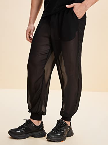 WDIRARA Men's See Through Mesh Loose Pants Sheer Joggers with Pocket Party Club Pants4