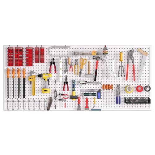 SaryEdge Tool Pegboard Garage Wall Rack Drill Bit Storage Wrench Set Racks Holders,Pegboard Panels,Pegboard Panels, Peg Board Tool Storage Holders, Metal Pegboard W,White-59.06x23.62in/150x60CM