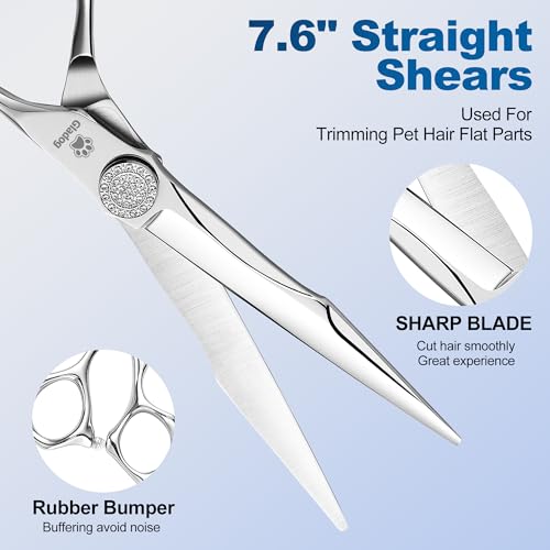 Image of GLADOG Luxury Dog Grooming Scissors Set - 7 inch Straight, 6.5 inch Thinning, 7 inch Curved Dog Shears for Grooming - 9CR Steel, Professional Grooming Kit for Dogs