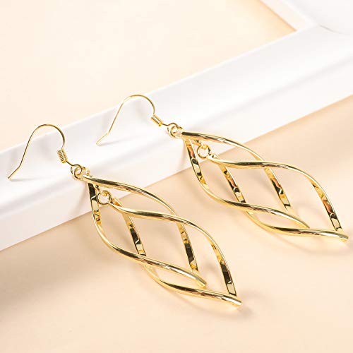 18K Gold Plated Linear Swirl Wire Earrings For Women dangling Boho Dangle Drop2