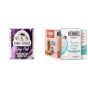 Kennel Kitchen Super Food for Dogs, Chicken and Lamb Gourmet Loaf, Wet Dog Food, 185g (Pack of 4) & Supreme Cuts in Gravy, Fish Recipe with Pumpkin, 100g (Pack of 12) Wet Dog Food for Adult & Puppy