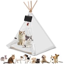 Pet Teepee Dog & Puppy Cat Tents House, Portable Cozy Dogs Cave Bed with Removable Inner Cushion Washable Anti Slip Small Pets Sleep and Play Tents for Indoor Outdoor Use White, S