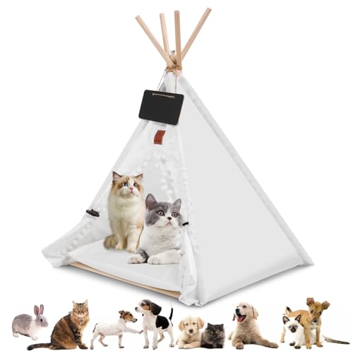 Haustierzelt, Tipi-Spielzelt für Tiere mit abnehmbarer Innenkissen, Innenhundehaus für Hunde/Katzen (Weiß, M)