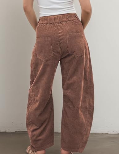 Womens Corduroy Pants Mid Rise Barrel Jeans Casual Baggy Wide Leg Cropped Ankle Pants with Pockets Fall Winter 20253