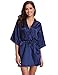 Produktbild Aibrou Damen Morgenmantel Kimono Satin Kurz Robe Bademantel Nachtwäsche Sleepwear V Ausschnitt mit Gürtel