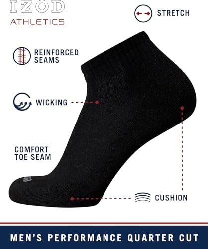IZOD Men's Athletic Socks - Performance Cushion Quarter Socks (10 or 12 Pack)3