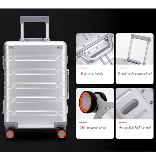 Aluminum frame suitcase with universal wheels, silver suitcase, TSA customs lock, hard shell travel suitcas,3,24in2