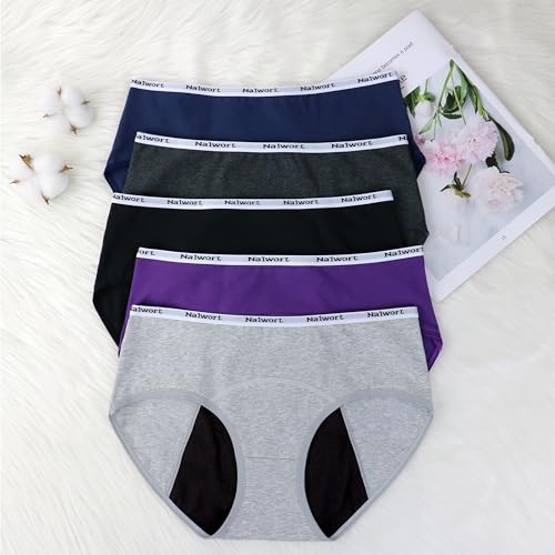 Image of Nalwort Womens Period Underwear Menstrual Period Panties Slim Postpartum Cotton Panties 5 Pack