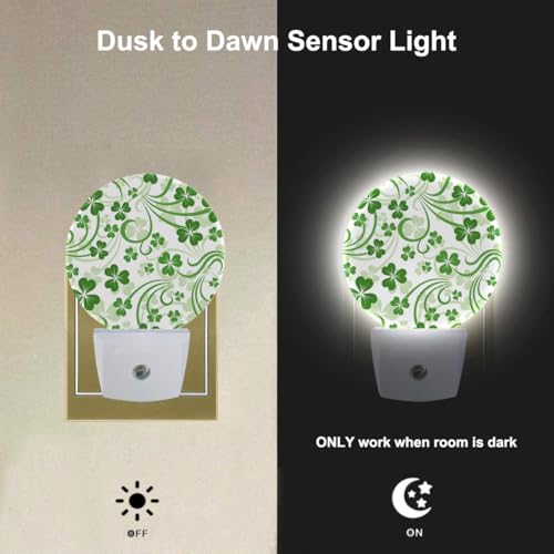 Image of EKOBLA St. Patrick's Day Night Light, Green Clover Shamrock Lucky Leaf Night Lights Plug Into Wall with Dusk to Dawn Sensor, 0.5W LED Lamp