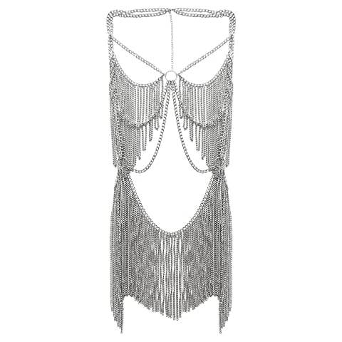 Connie Cloris Women's Sexy Suit Body Chain (Silvery Color-Personality Hanging Needle Connected Body Chain-8) Cover