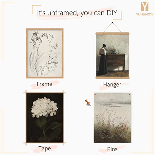 Vintage Farmhouse Wall Decor - Flower Portrait Neutral Wall Art For Boho French Country Kitchen, Bathroom, Bedroom Picture Poster Print, Green Room Decor Aesthetic Botanical Cottagecore 6 Set Unframed #TOP6