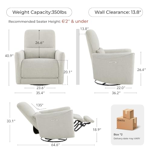 Image of CHITA Power Swivel Glider Recliner Chair, Tall-Wide, Dove Grey | FSC Certified Nursery Rocking Chair, Lumbar Support, Reclining Chair for Living Room / Nursery