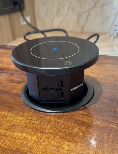 Image of Audiovan Smart Sensor Touch Motorized vertical Pop Up box Power Outlet, 3 AC Outlets with 15W Wireless Charging, USB-A and 18W USB-C Ports, Motorised Design, Black VMP30