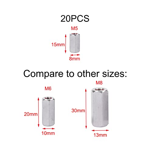 SyiXute 20 Pcs Long Rod Nut,M5 Hex Coupling Nut,Carbon Steel Long Hex Nut for Home Office Workshop Industrial Constructor and Multi Purpose Use (M5*8 * 15mm) - Image 2