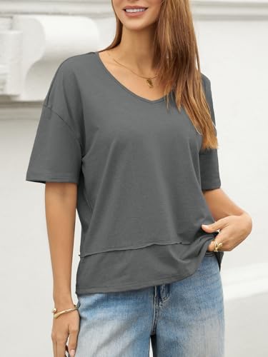 Image of UNCLECAT Womens V Neck T Shirts Summer Trendy Loose Fit Casual Tops Tees