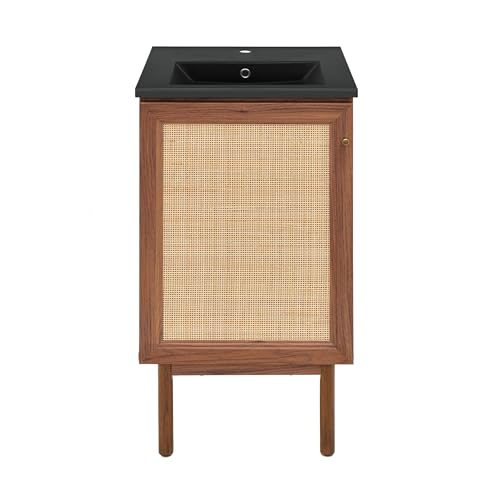 Image of Swiss Madison Classe 18 in. Brown Oak Bathroom Vanity with Black Ceramic Sink Top