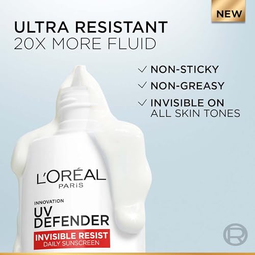 Image of L'Oreal Paris All Skin Uv Defender Invisible Resist Daily Sunscreen Spf50+ Pa++++ 30Ml | Lightweight, Waterproof, Sweatproof & Protects From Pollution & Dust