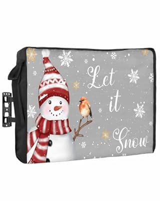 DecorLovee Outdoor TV Cover 80 to 85 Inches Weatherproof & Waterproof, Gray Snowman Christmas Outdoor TV Enclosure with Remote Control Pocket, Xmas Snowflake Birds TV Screen Protectors for Outside TV