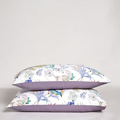 Jemiipee King Comforter Set, 3 Pcs Bedding Sets White Lilac Birds Floral Comforter Set - Botanical Flowers Printed Farmhouse Comforter Set With 2 Pillow Shams #TOP6