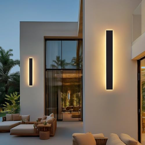 Warmiehomy 2 Pack Outdoor Wall Lights, Modern LED Outside Lights Mains Powered, Ip67 Waterproof External Lights, 3000K Warm White Light Exterior & Indoor Wall Light for Front Door Porch Garage, 60cm