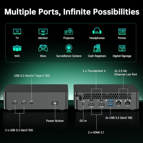 Image of ASUS NUC 16 Pro AI Mini PC, Intel Series 3 Core Ultra 7 356H, 64GB DDR5 RAM, 2TB PCIe SSD, Win 11 Pro, Copilot+ PC Desktop, Dual 2.5G LAN, Thunderbolt 4, WiFi 7, BT 6.0, Wireless KB & Mouse Bundle