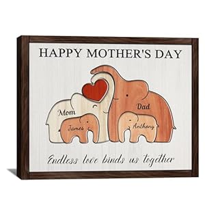 Personalized Mothers Day Unique Gifts for Mom from Son Daughter, Custom Cute Elephant Family Canvas Prints with Name, Customized Anniversary, Birthday, Christmas Gifts for Mommy