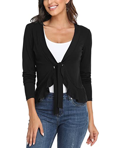 andy & natalie Women's Ruffled Tie Front Cardigan Long Sleeve Open Front Bolero Shrugs