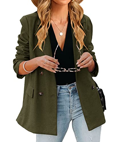 Saodimallsu Womens Fall Blazers Fashion 2022 Oversized Lapel Collar Buttons Work Office Business Casual Blazer Jackets With Pockets Army Green #TOP25