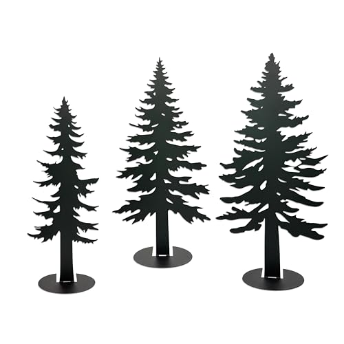 Set of 3 Farmhouse Metal Pine Tree Decor, Cabin Woodland Forest Tree Decor for Mantel Centerpieces...