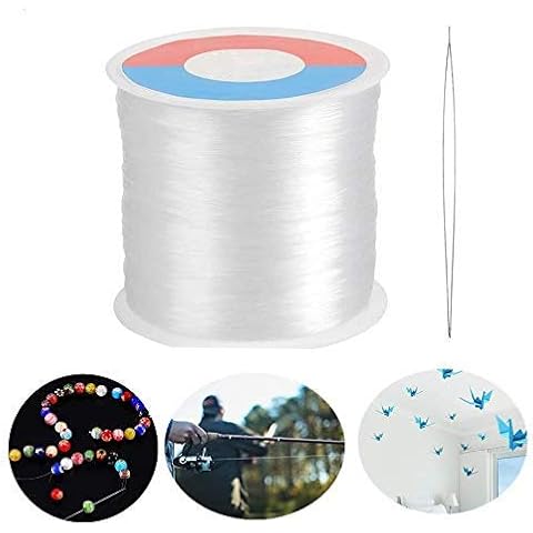 TOKERD 0.6mm Clear Nylon Thread for Hanging Decorations and Sewing, Clear Beading Thread Strong Fishing Line Invisible Nylon Thread Wire/Line with Bead Needle for Wedding Decorations Cover