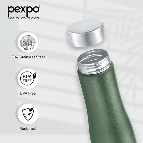 Image of Pexpo Monaco 1000 ISI Certified Stainless Steel Sports /Fridge Water Bottle with Steel Cap, 970ml, Military Green | BPA Free | Water Bottle for Office, Gym, School, Yoga, Trekking, Adults&Kids