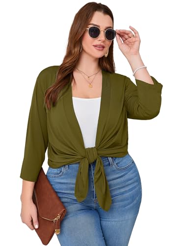 Image of AusLook Women's Plus Size Lightweight Open Front Cardigan 3 /4 Sleeve Cover Ups Shrugs Shawls and Wraps Kimono Jacket Coat