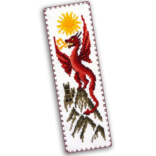 Image of Povitrulya Sun Dragon Mini Counted Cross Stitch Kit - Professional Artist Pattern - Small Bookmark Embroidery Set for Adults - High Definition 16 Count Aida - Frustration-Free Stitching (No Confetti)