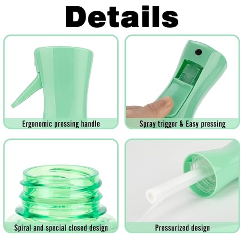 Image of Continuous Mist Spray Bottle, 6.8OZ /200ML Hair Mister, Fine Mist Water Spray for Salons, Barber, Plants, Skin Care, Cleaning (Clear Green, 1 Pack)