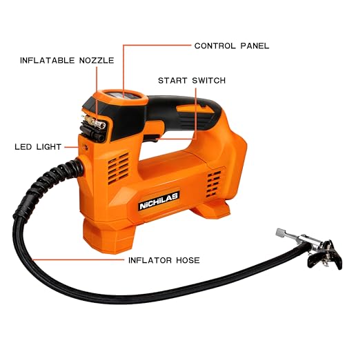 Nichilas Tire Inflator for DEWALT 20V MAX Battery, Portable Air Compressor Auto Tire Pump with Digital Pressure Gauge 120PSI for Car, Truck, Bikes, Ball (Tool Only, NO Battery)