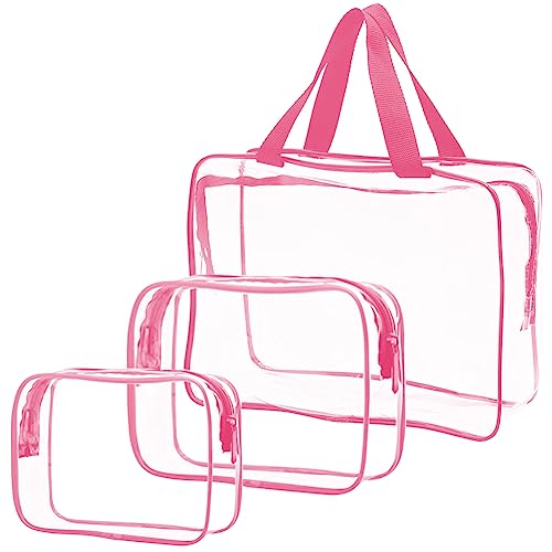 Beauty Case Traslucido Rosa | Borsa Viaggio Impermeabile In PVC Per Cosmetici E Toilette | Formato L 31x20x12 Cm - 2