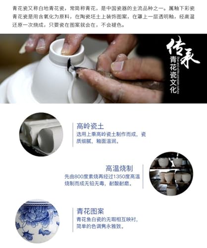 Image of Small Teapot 9oz Blue and White Porcelain Tea Pot with Stainless Steel Infuser Classical Chinese Penoy Flower (Peony)