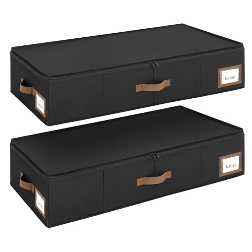 Cupic Cupid Under Bed Storage Containers, Foldable Organizer with Lid for Bedroom, Underbed Storage Box for Blankets, Clothes, Shoes, 2 Pack, Black