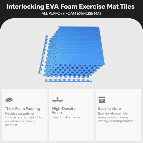 Image of BalanceFrom Puzzle Exercise Mat 1 inch Thick, EVA Interlocking Foam Floor | Tiles for Home Gym, Mat for Home Workout Equipment, Floor Padding for Kids, Blue, 24 in x 24 in x 1 in, 24 Sq Ft - 6 Tiles