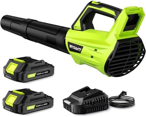 Leaf Blower Cordless, Leaf Blower with Battery and Charger - 2 Speed Modes, 2 Batteries, 20V Powerful Lightweight Electric Blowers for Blowing Leaves, Lawn Care, Patio, Green