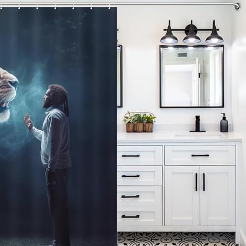 Rideau de douche lion polyester lavable pour éviter les éclaboussures au sol