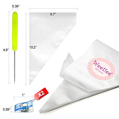 Weetiee Tipless Piping Bags - 100pcs 12-Inch Disposable Piping Pastry Bag for Royal Icing/Cookies Decorating - Best Frosting Icing Bags Cookie/Cake Decorating Tools - Bonus 2 Clips &1 Scriber Needle
